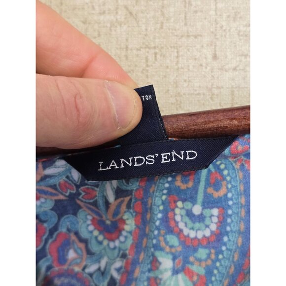 Lands End Paisley Print V-Neck 100% Cotton Maxi Dress L 14-16 Blue & Red - Picture 3 of 5